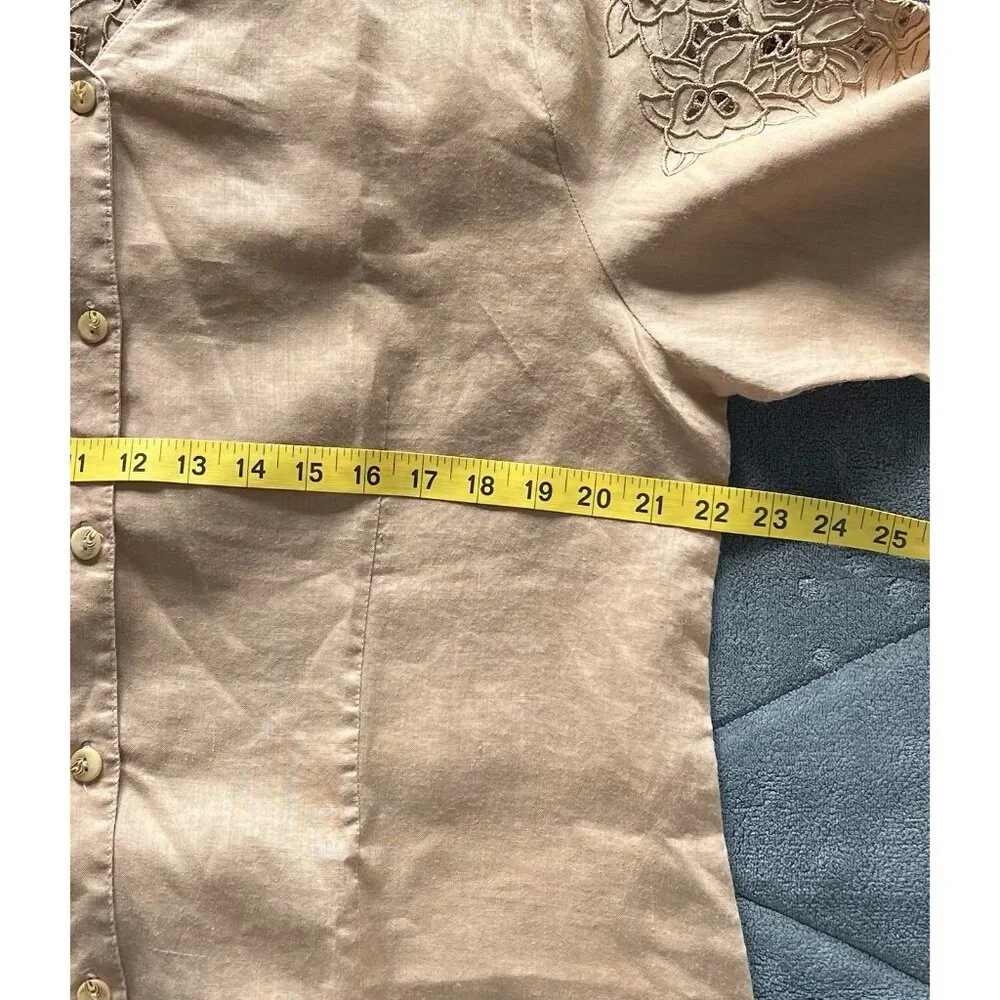 Natural Collection Women's linen Shirt size Large V Neck 3/4 Sleeves Embroidery - Picture 6 of 11